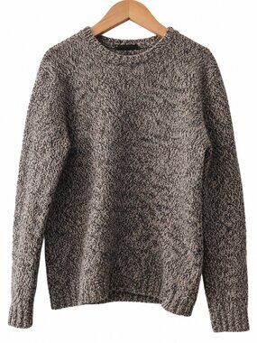 Magaschoni Man Black Cream Marled 100% Wool Crewneck Sweater Grandpacore L